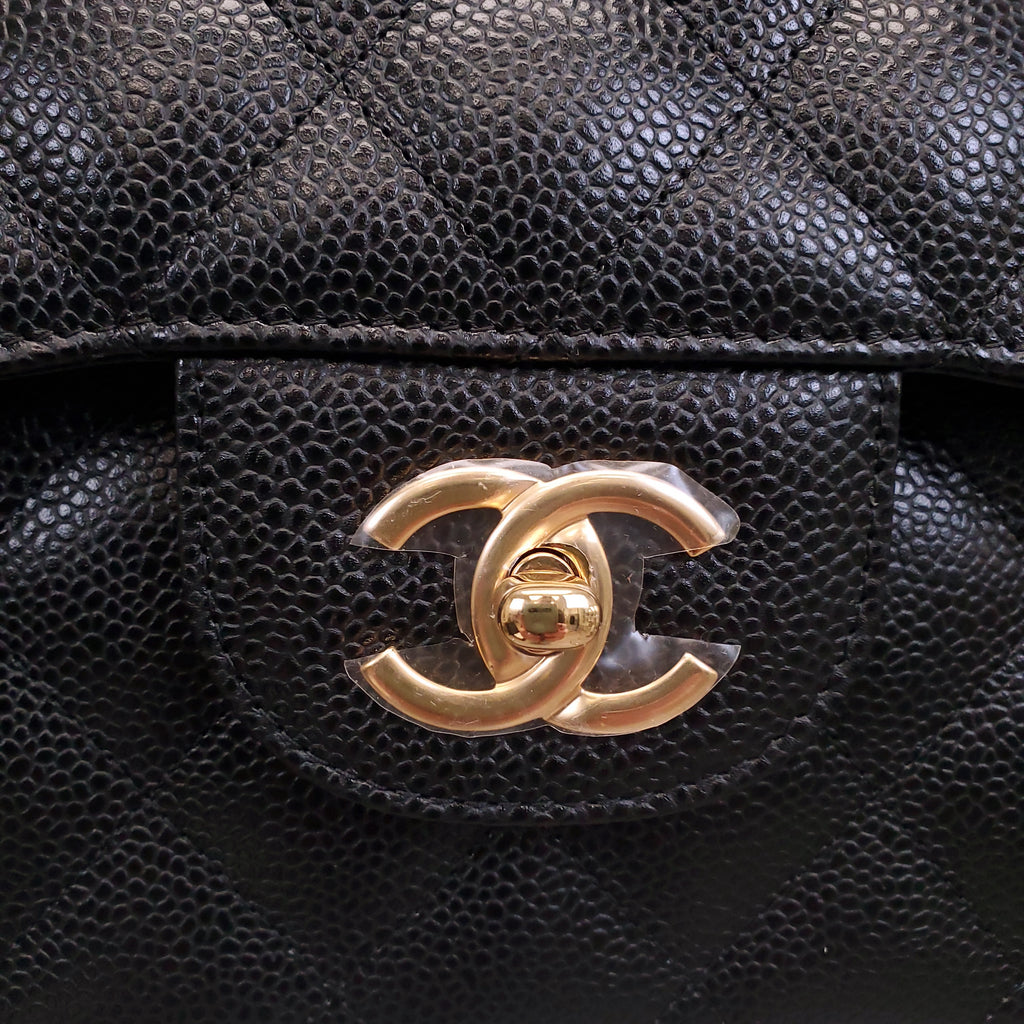 CHANEL BLACK CAVIAR JUMBO DOUBLE FLAP BAG