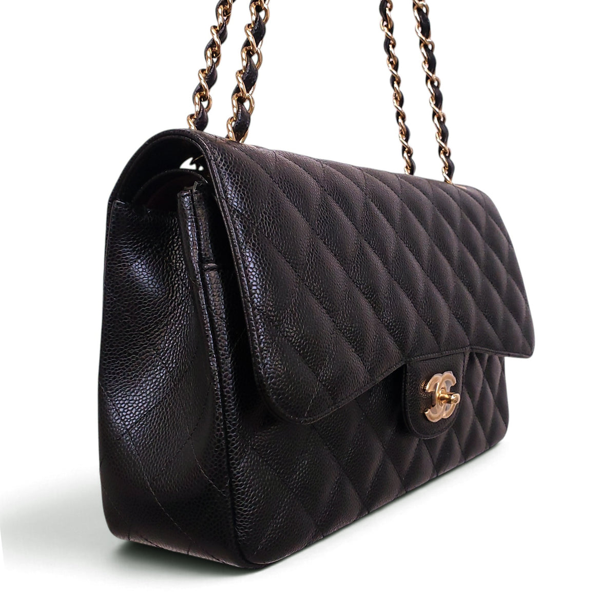CHANEL BLACK CAVIAR JUMBO DOUBLE FLAP BAG