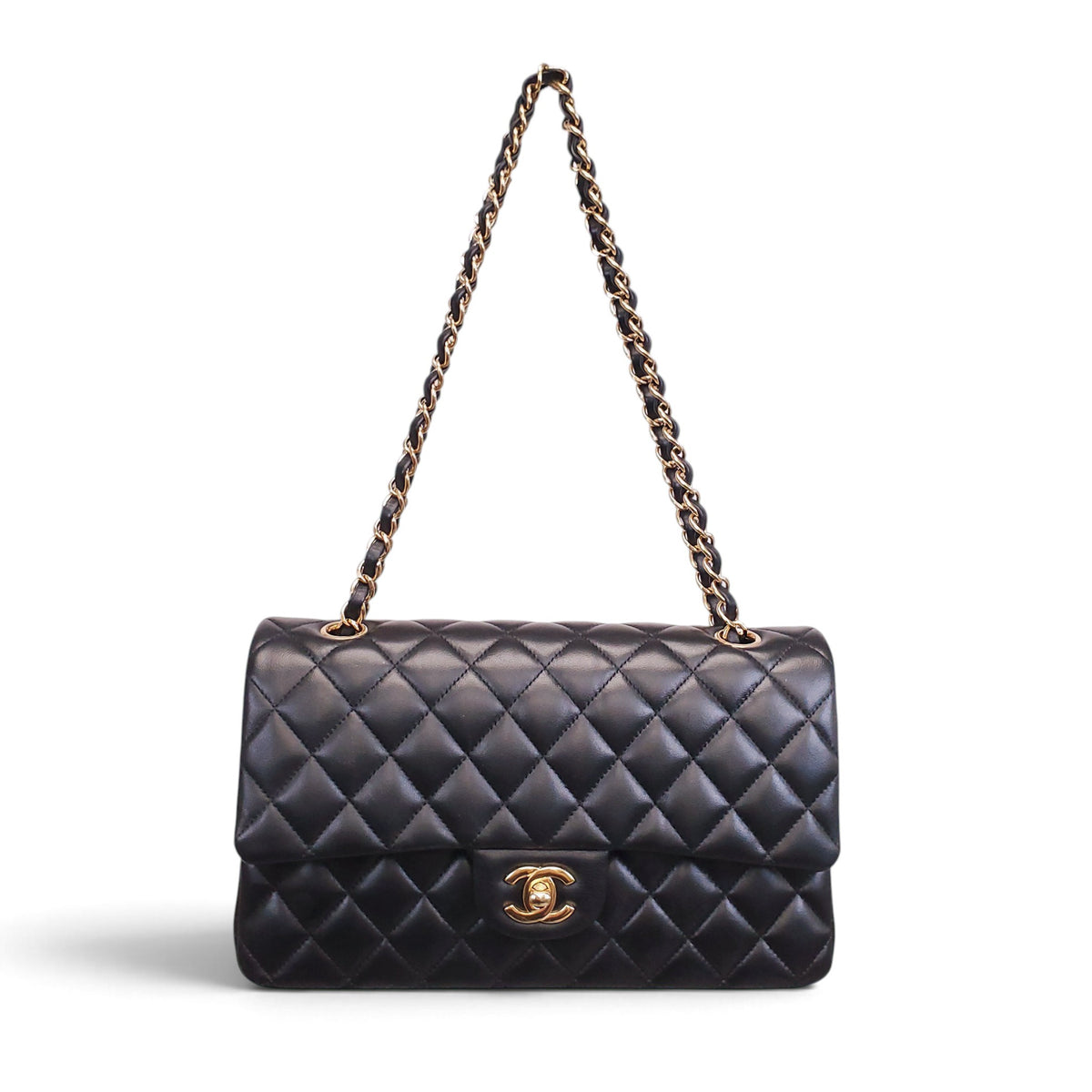 CHANEL BLACK LAMBSKIN DOUBLE FLAP BAG