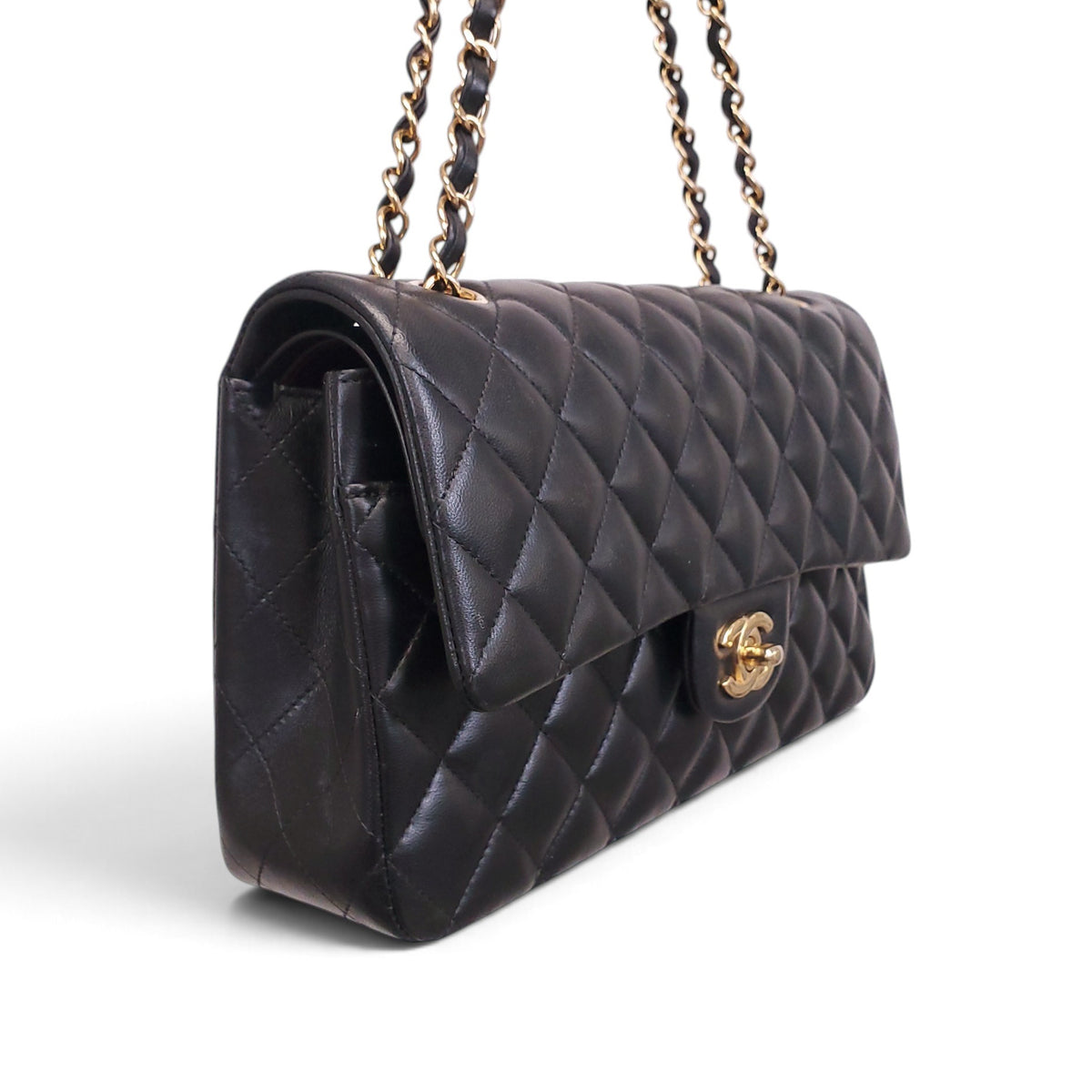 CHANEL BLACK LAMBSKIN DOUBLE FLAP BAG