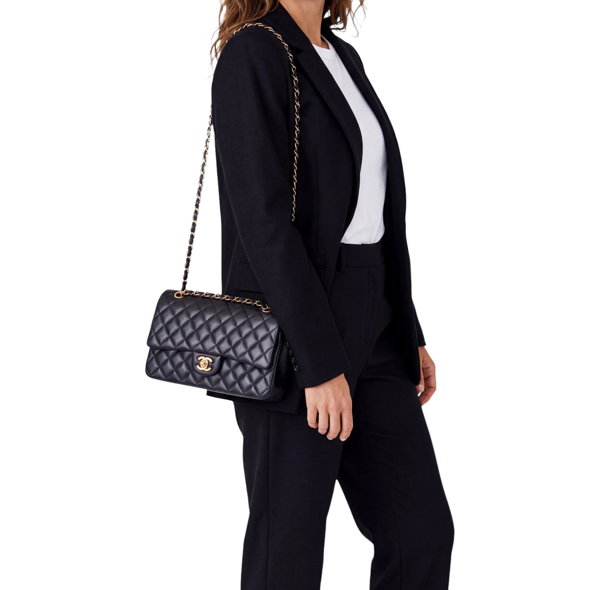 CHANEL BLACK LAMBSKIN DOUBLE FLAP BAG
