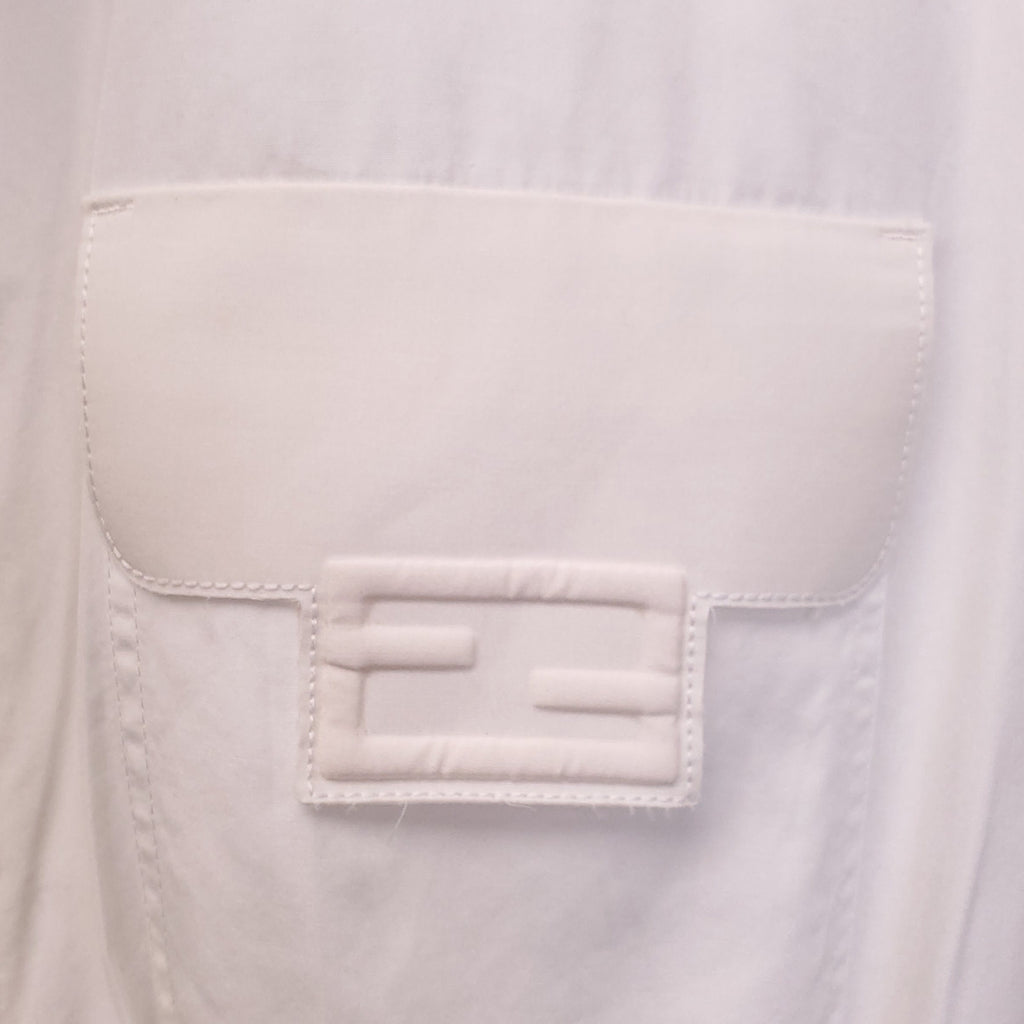 FENDI WHITE BUTTON UP DRESS WITH BAGUETTE POCKET - SIZE 38