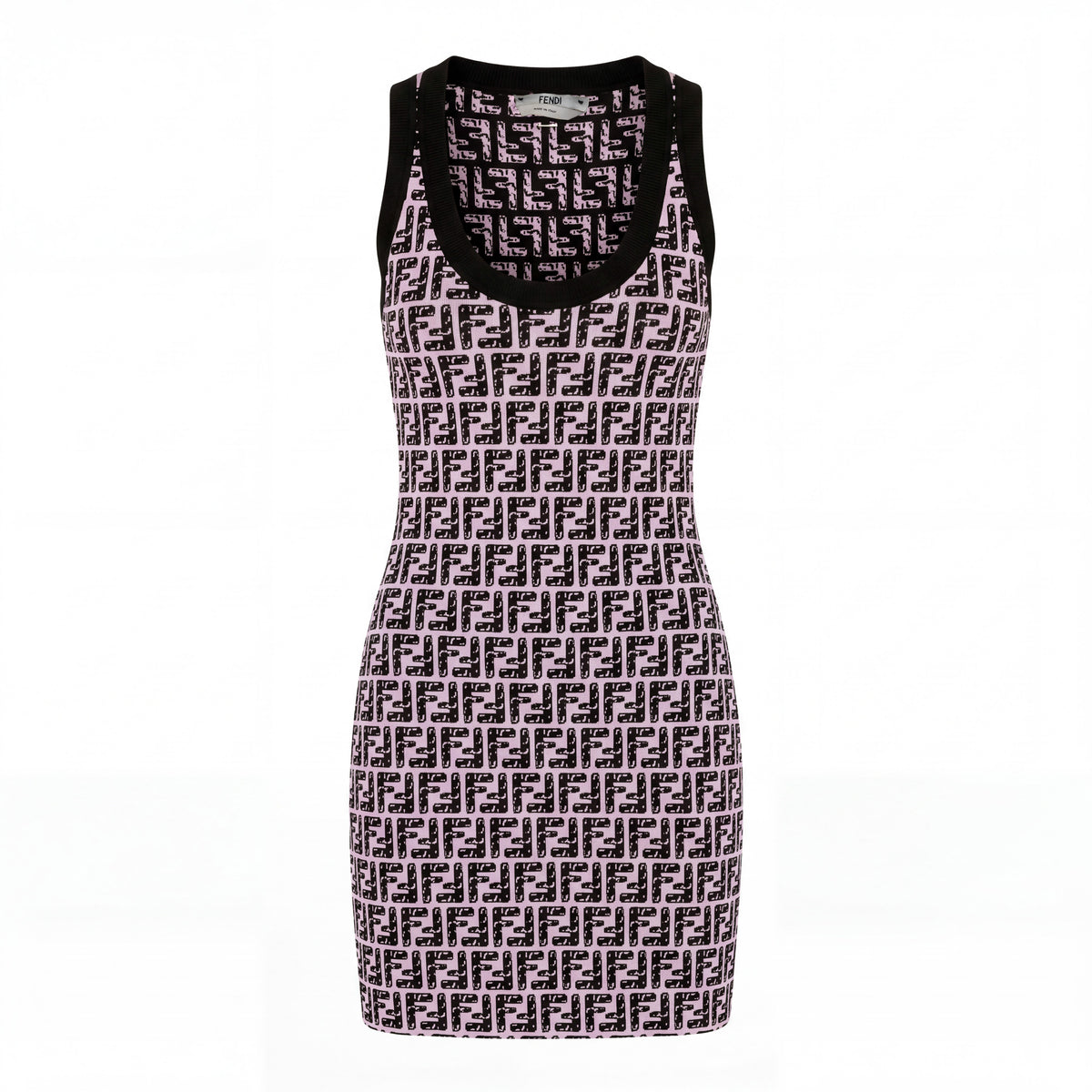 FENDI BLACK AND PINK LOGO KNIT DRESS - SIZE S