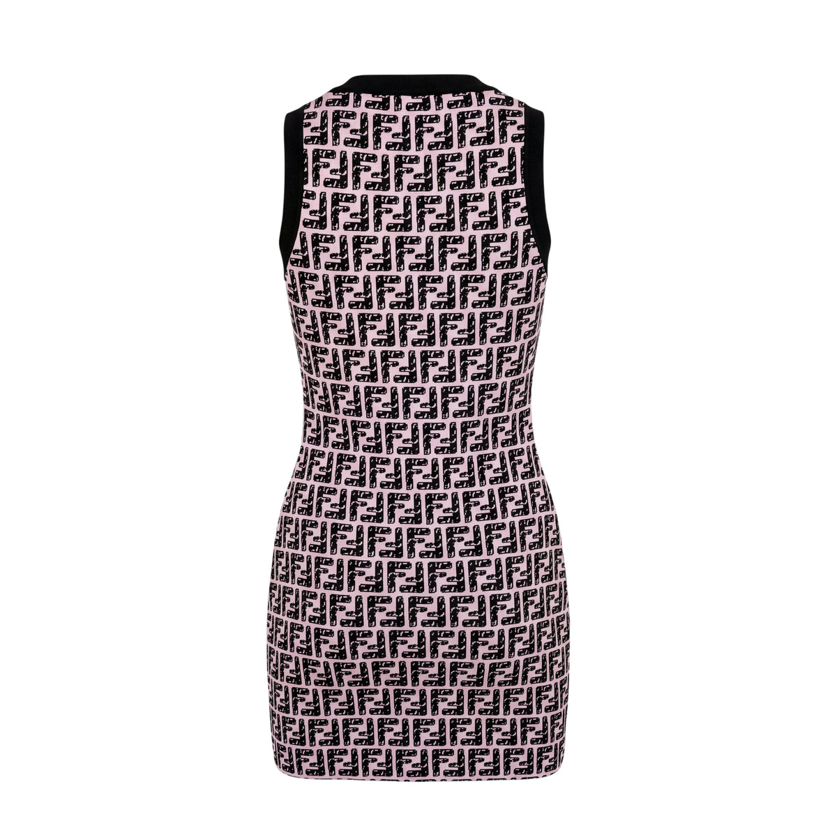 FENDI BLACK AND PINK LOGO KNIT DRESS - SIZE S