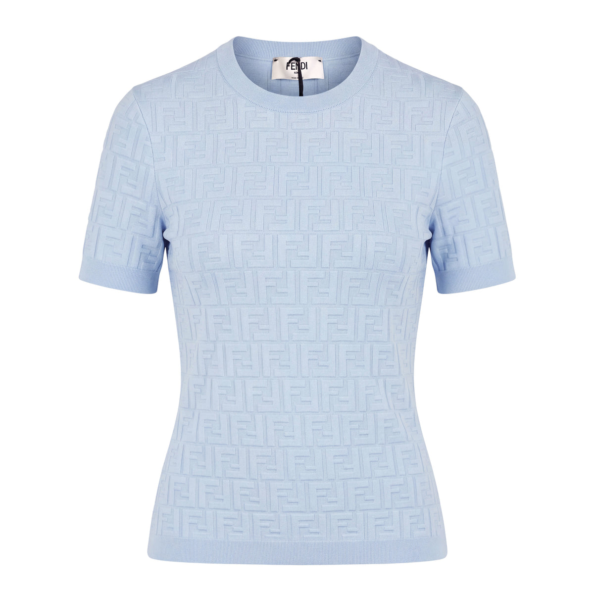 FENDI EMBOSSED FF T-SHIRT IN LIGHT BLUE - SIZE 38