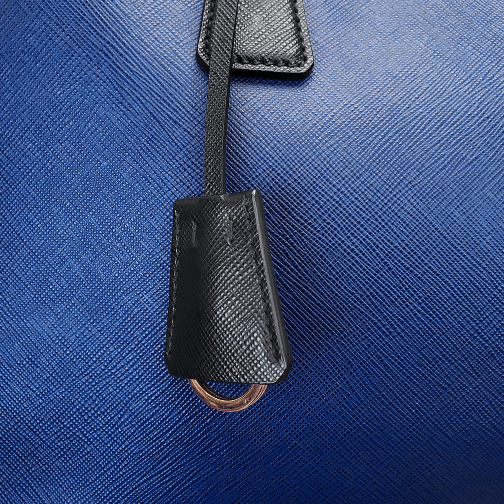 PRADA NAVY AND BLACK SAFFIANO MEDIUM GALLERIA TOTE WITH STRAP