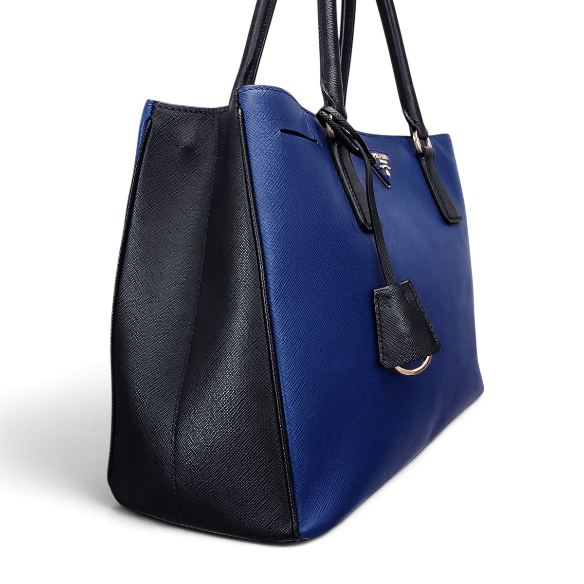 PRADA NAVY AND BLACK SAFFIANO MEDIUM GALLERIA TOTE WITH STRAP