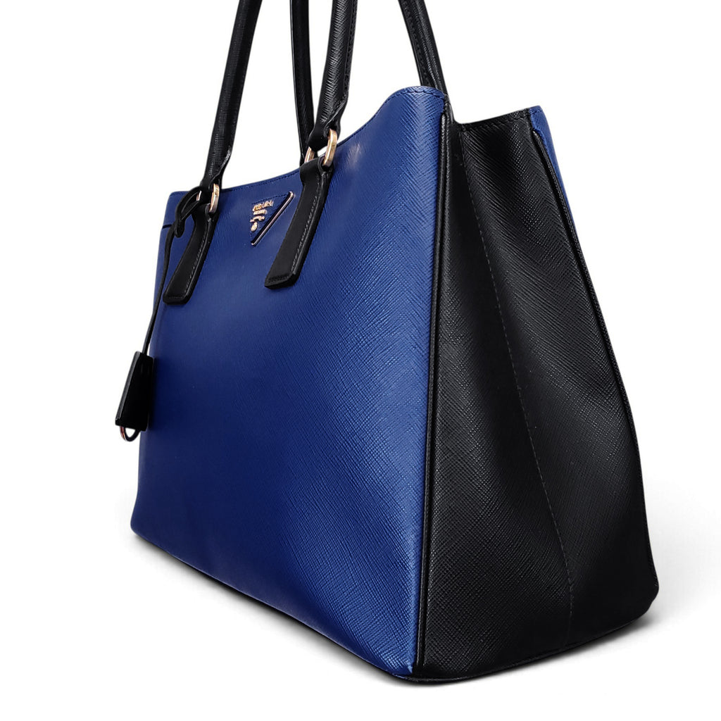 PRADA NAVY AND BLACK SAFFIANO MEDIUM GALLERIA TOTE WITH STRAP