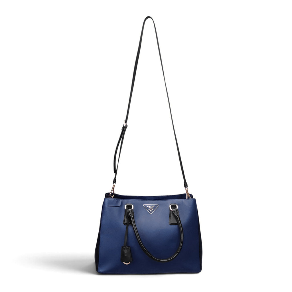 PRADA NAVY AND BLACK SAFFIANO MEDIUM GALLERIA TOTE WITH STRAP