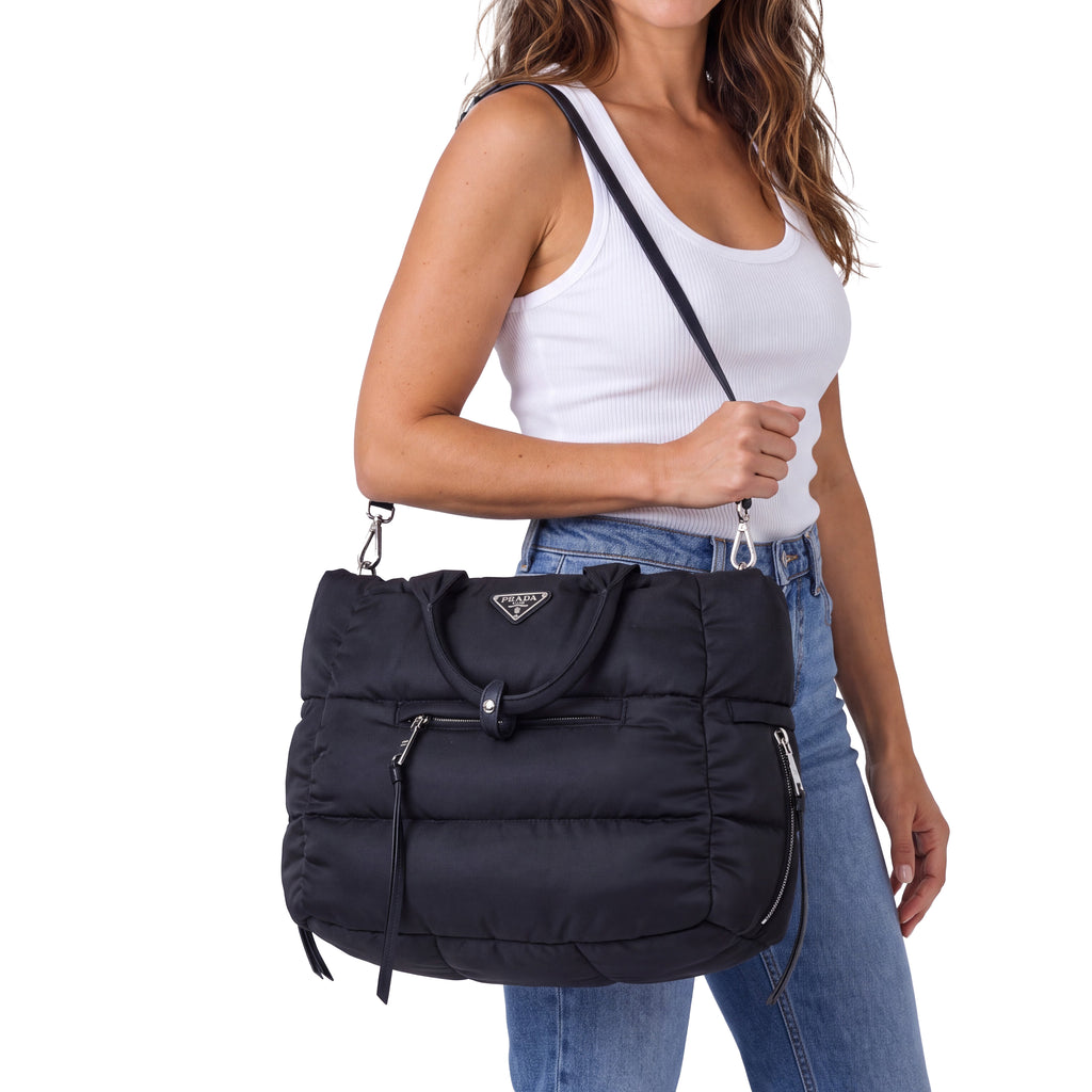 PRADA BLACK PUFFER TESSUTO BOMBER TOTE