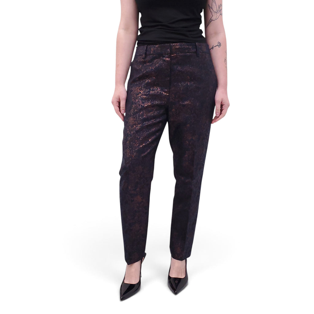 3.1 PHILIP LIM NAVY BROCADE TROUSERS - SIZE 6