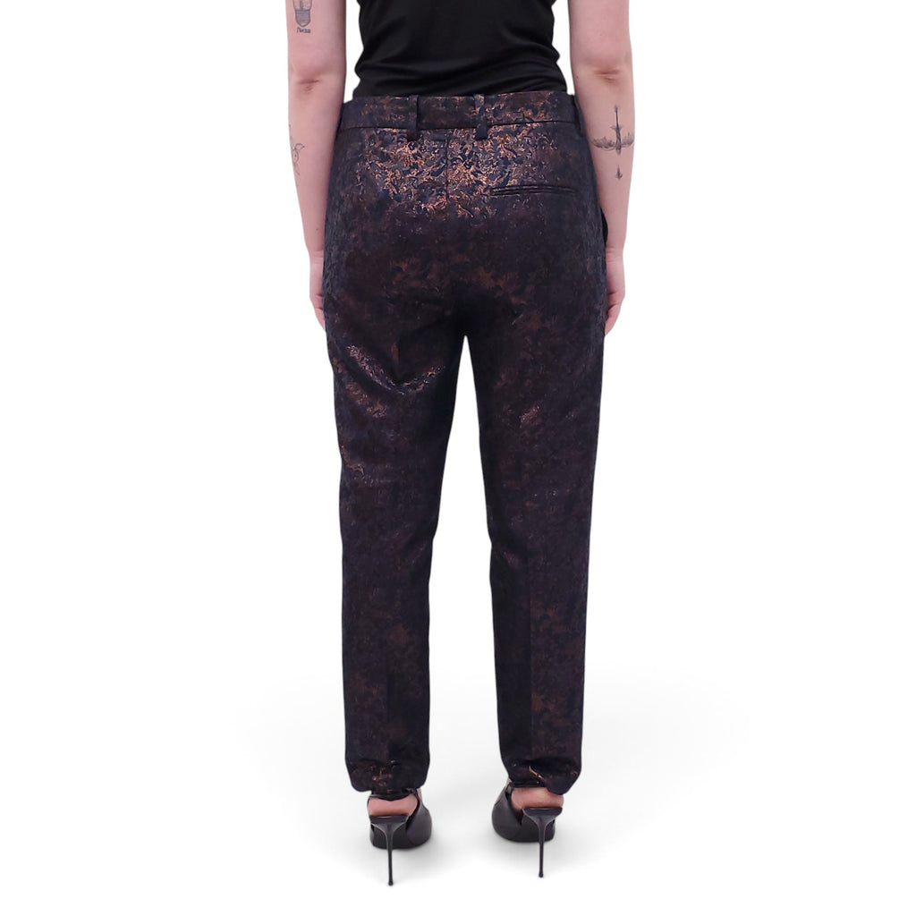 3.1 PHILIP LIM NAVY BROCADE TROUSERS - SIZE 6