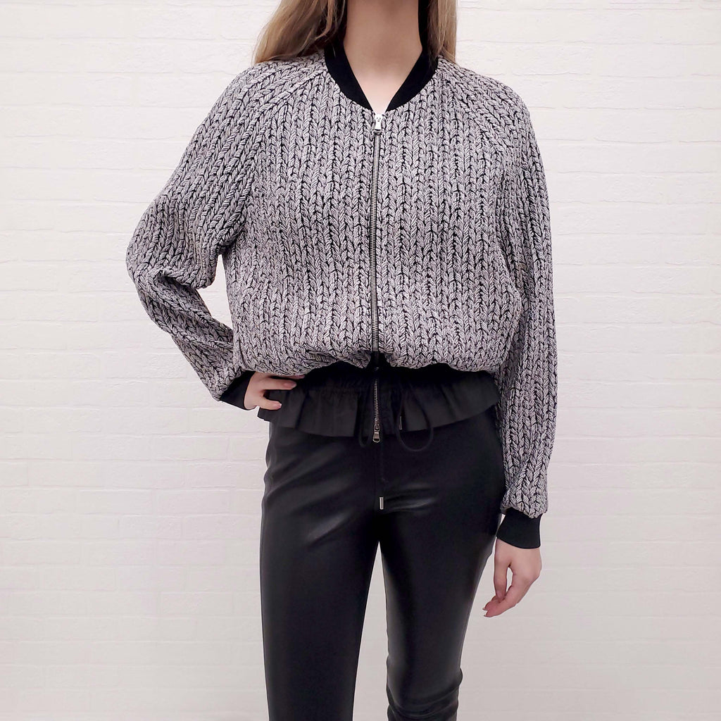 3.1 PHILLIP LIM PRINTED CABLEKNIT BOMBER - SIZE M