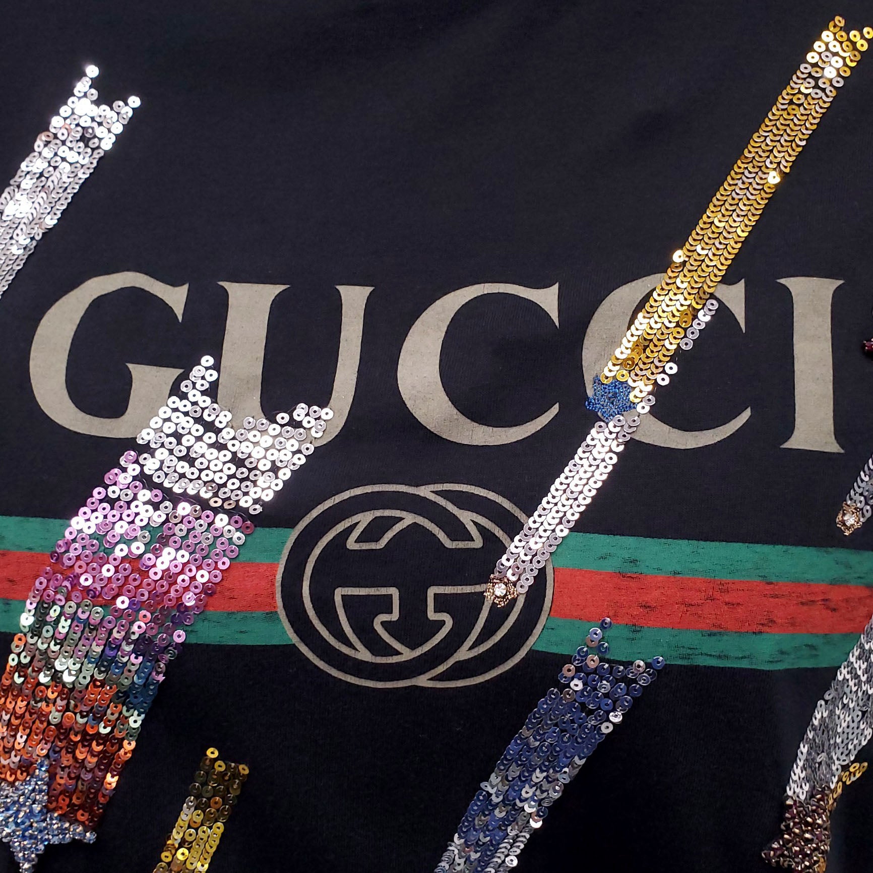 GUCCI LOGO TSHIRT WITH SEQUIN DETAILS - SIZE L