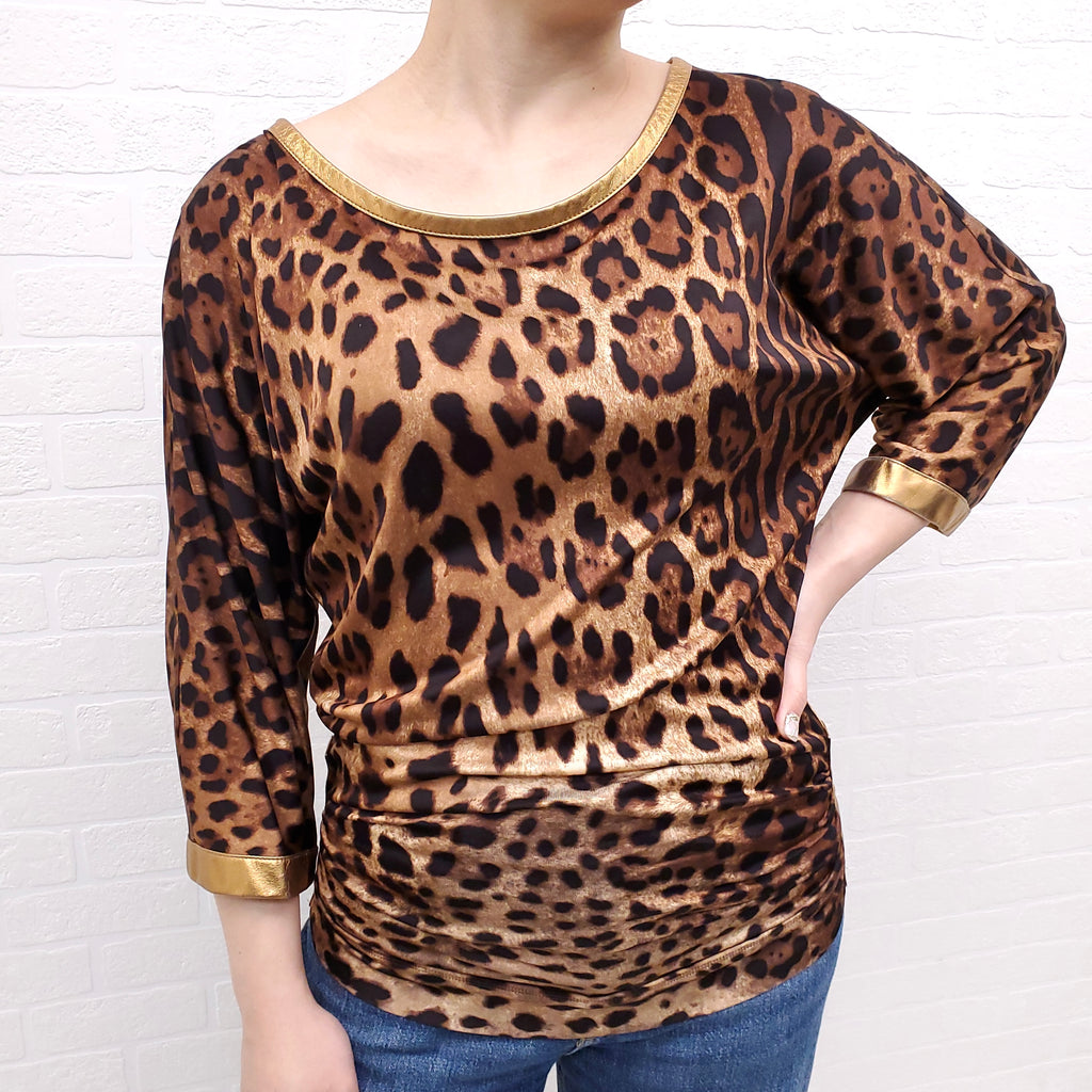 DOLCE & GABBANA LEOPARD RUCHED TOP - SIZE 38