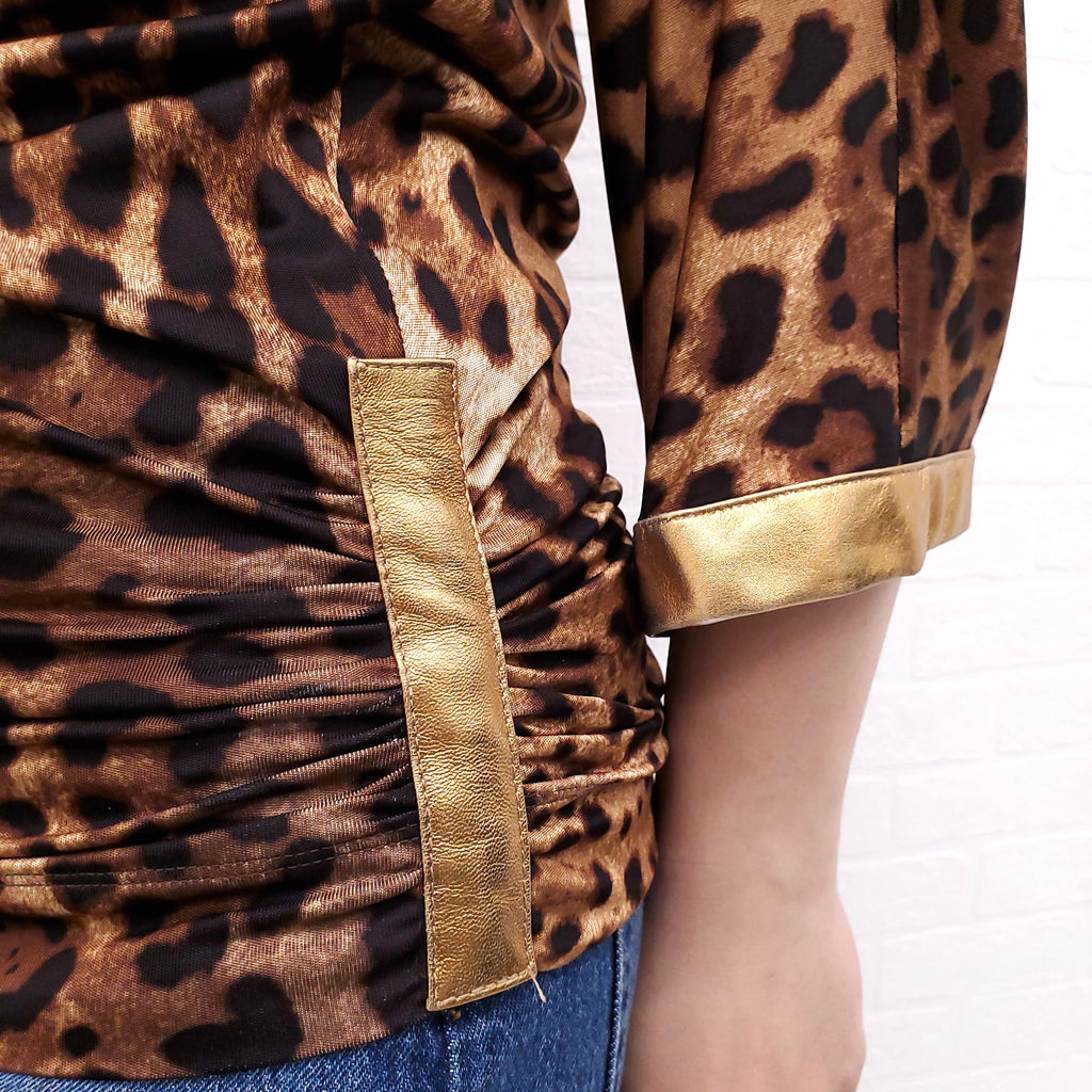 DOLCE & GABBANA LEOPARD RUCHED TOP - SIZE 38