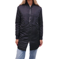 ACNE STUDIOS BLACK OVERSIZED LONG BOMBER JACKET WITH BURGUNDY INTERIOR - SIZE 32