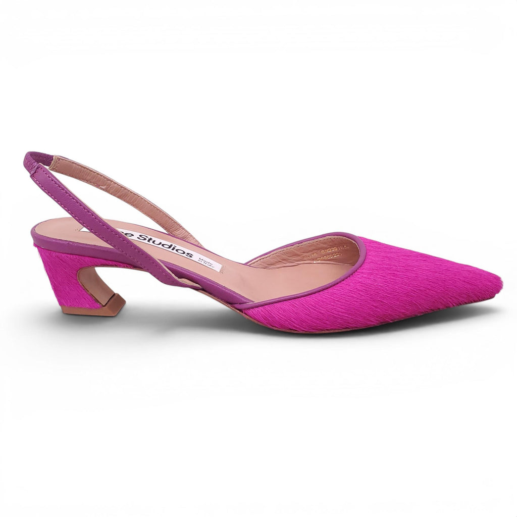 ACNE STUDIOS FUCHSIA PONYHAIR SLINGBACK KITTEN HEELS - SIZE 36