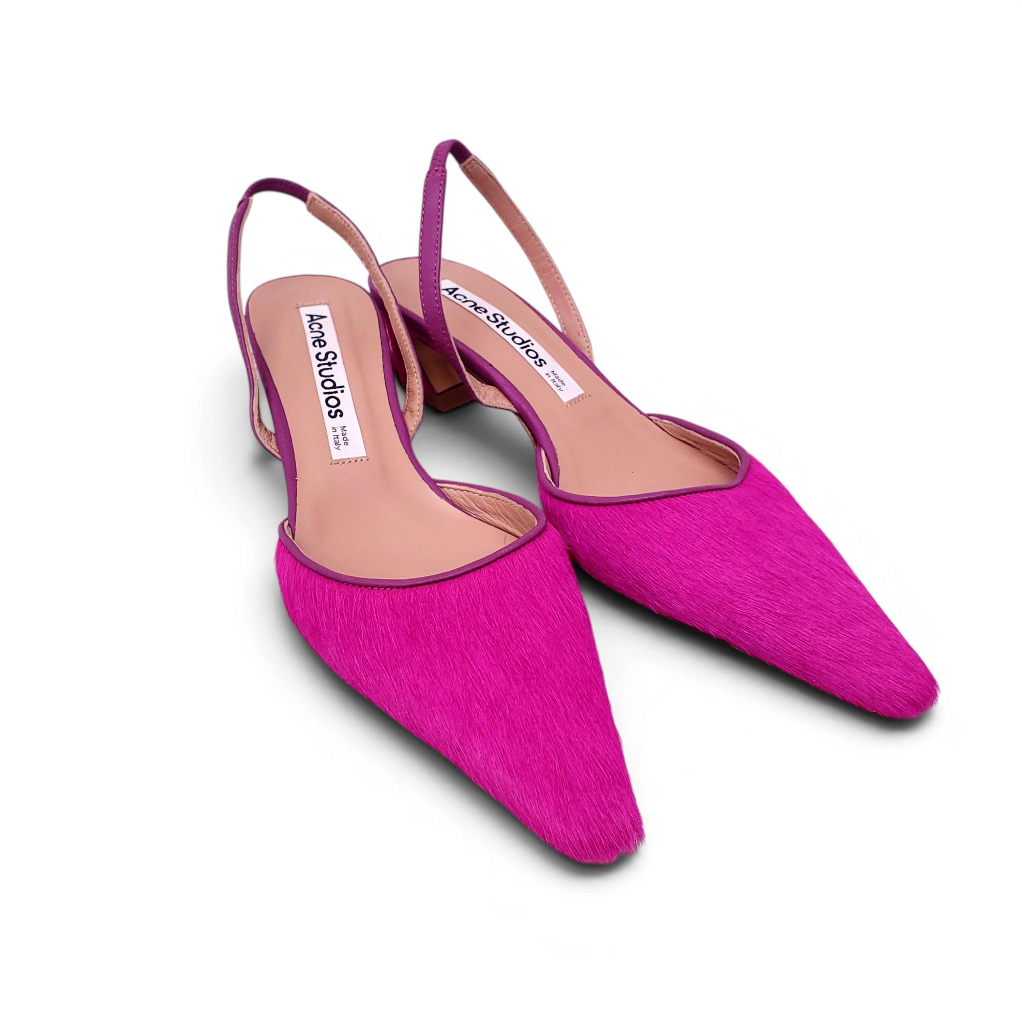 ACNE STUDIOS FUCHSIA PONYHAIR SLINGBACK KITTEN HEELS - SIZE 36