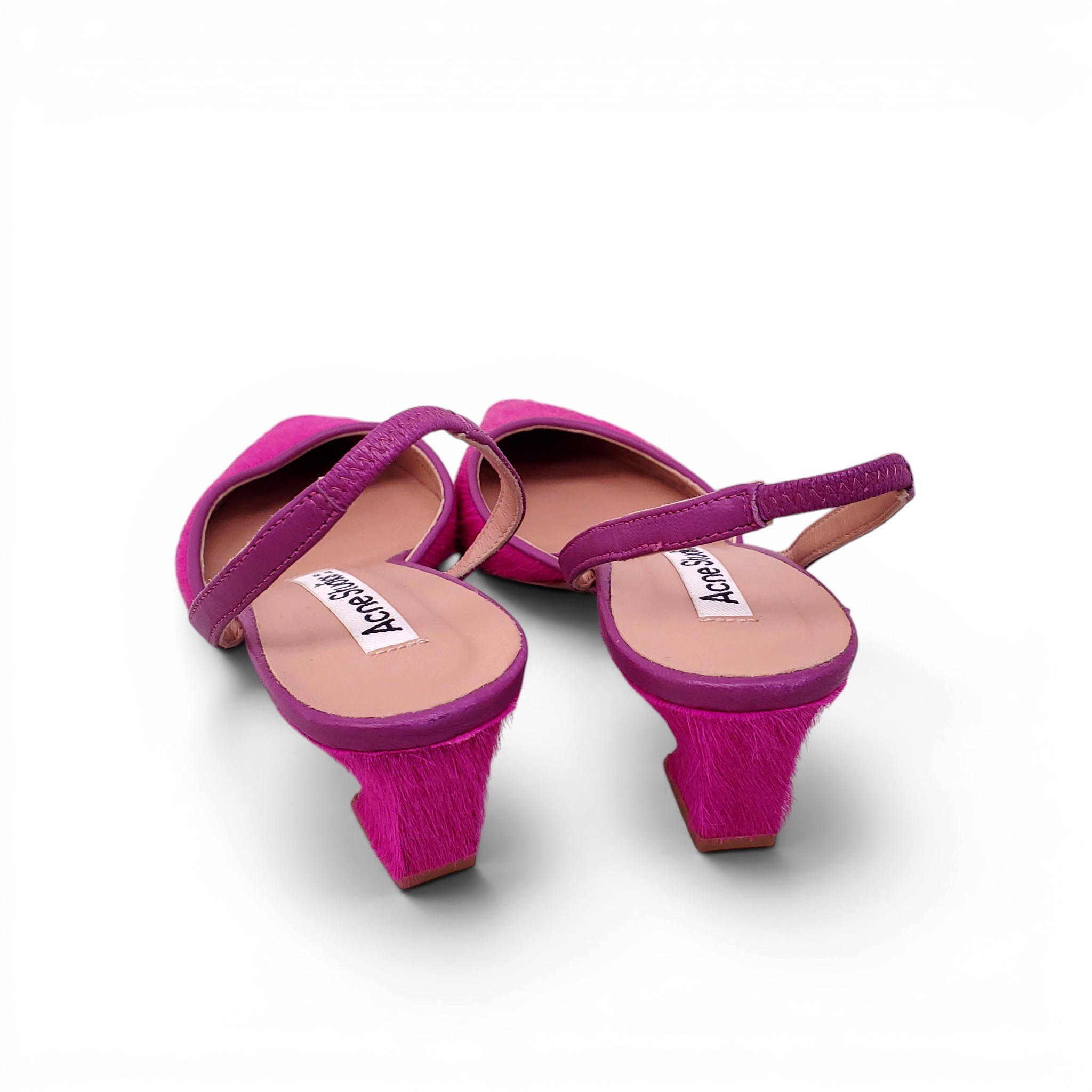 ACNE STUDIOS FUCHSIA PONYHAIR SLINGBACK KITTEN HEELS - SIZE 36