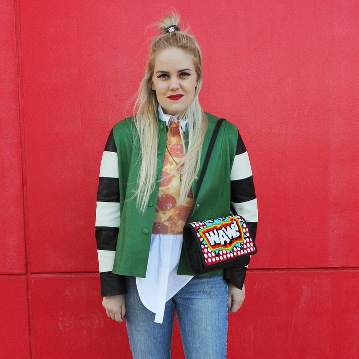 ACNE STUDIOS GREEN STRIPED DETAILED LEATHER JACKET - SIZE 34 (OVERSIZED)