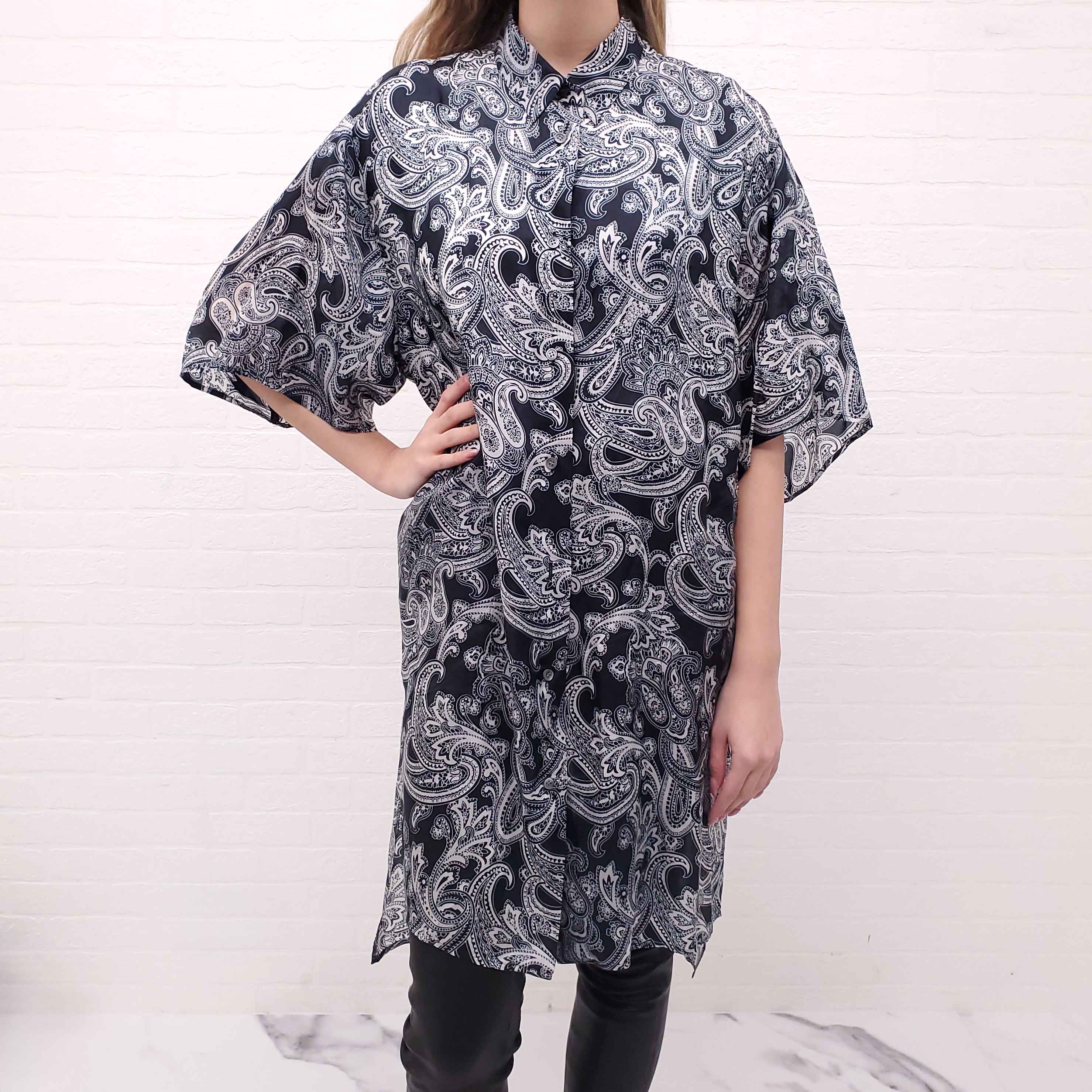 ACNE STUDIOS NAVY PAISLEY DRESS - SIZE 38 (OVERSIZED)