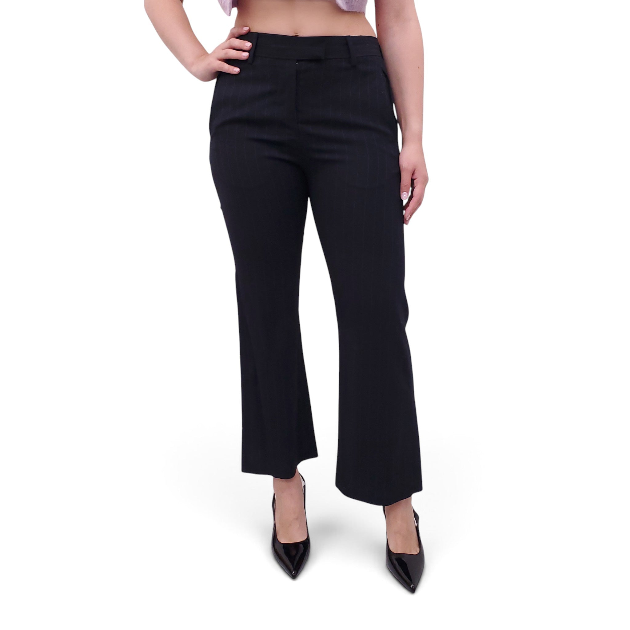 ACNE STUDIOS NAVY PINSTRIPE TROUSERS - SIZE 34