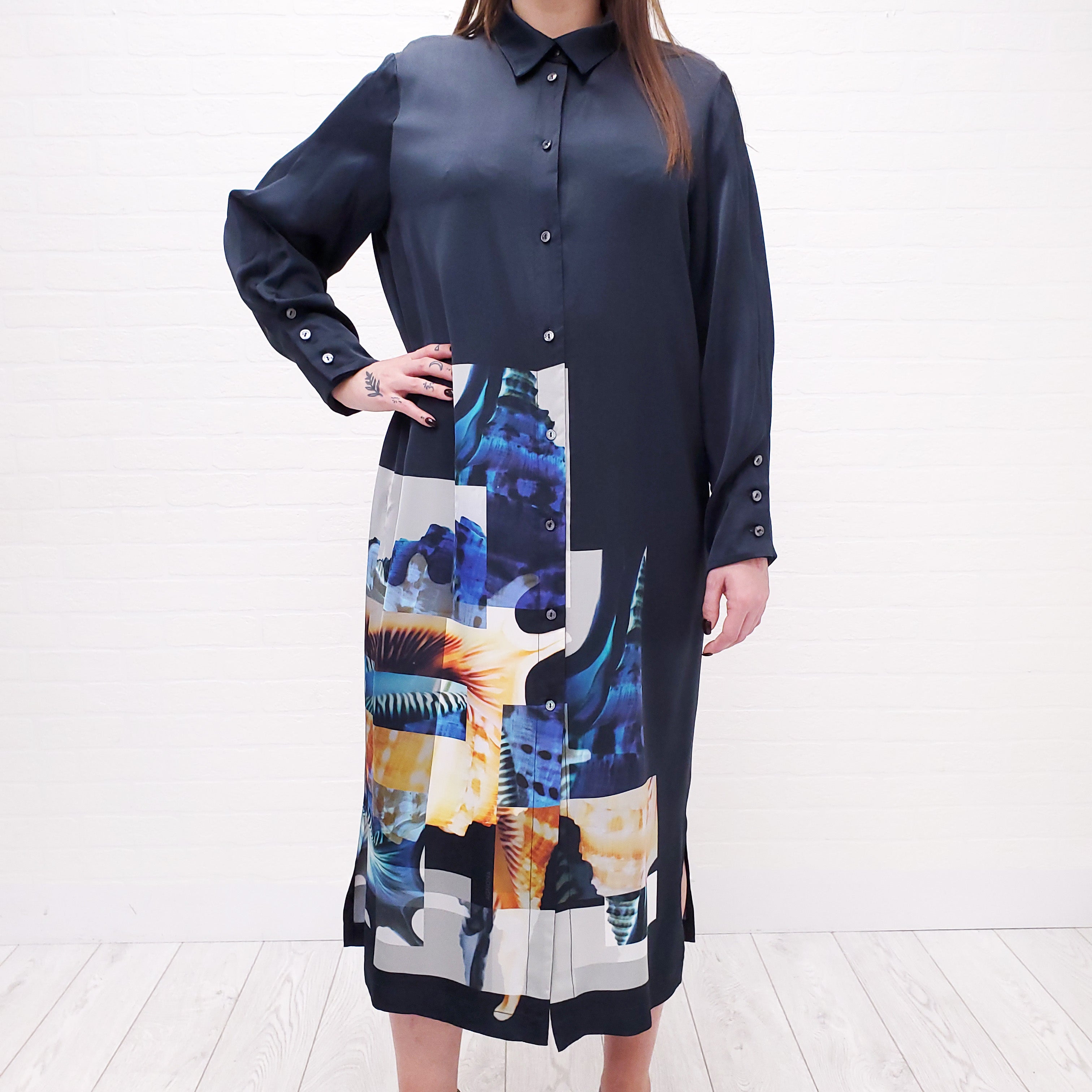 AGNONA NAVY PATTERNED BUTTON UP DRESS - SIZE 48