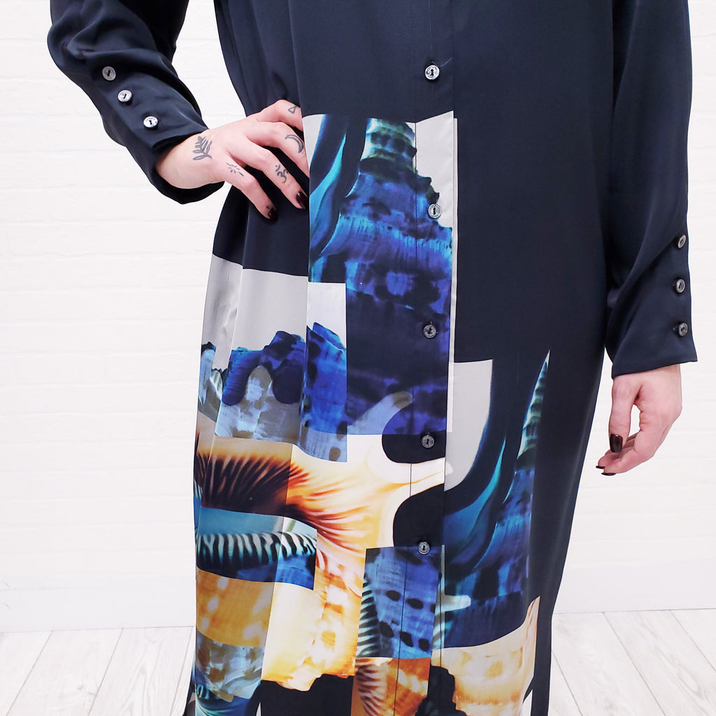 AGNONA NAVY PATTERNED BUTTON UP DRESS - SIZE 48