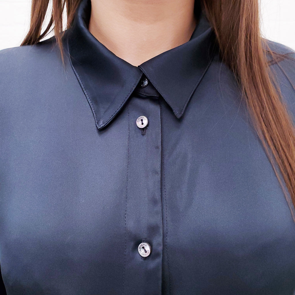 AGNONA NAVY PATTERNED BUTTON UP DRESS - SIZE 48