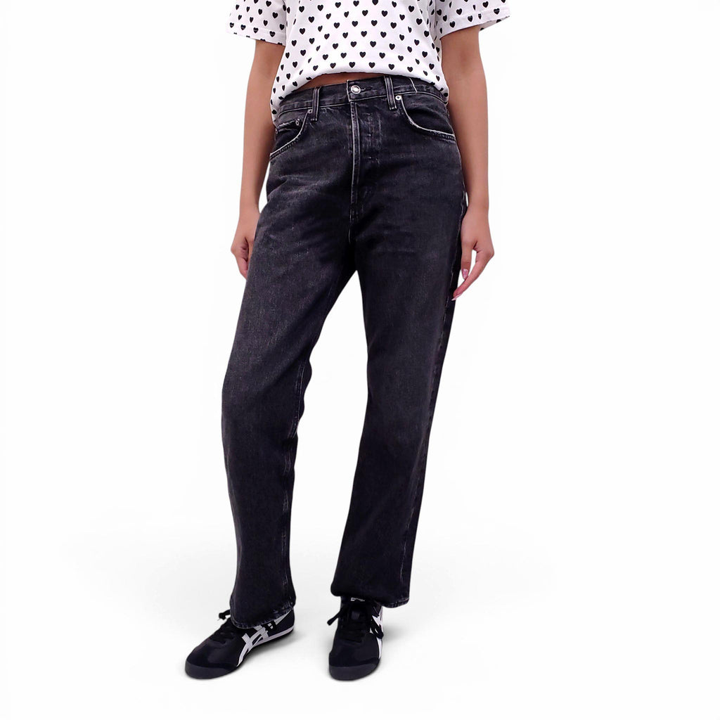 AGOLDE LIGHTLY DISTRESSED BLACK 'FRAN' JEANS - SIZE 26