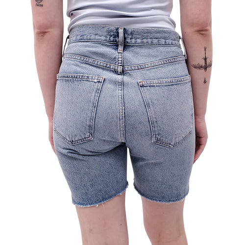AGOLDE MEDIUM BLUE DENIM SHORTS WITH BUTTON-UP FLY - SIZE 25