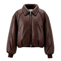 AGOLDE X SHOREDITCH SKI CLUB BROWN TATE FAUX LEATHER BOMBER JACKET - SIZE S