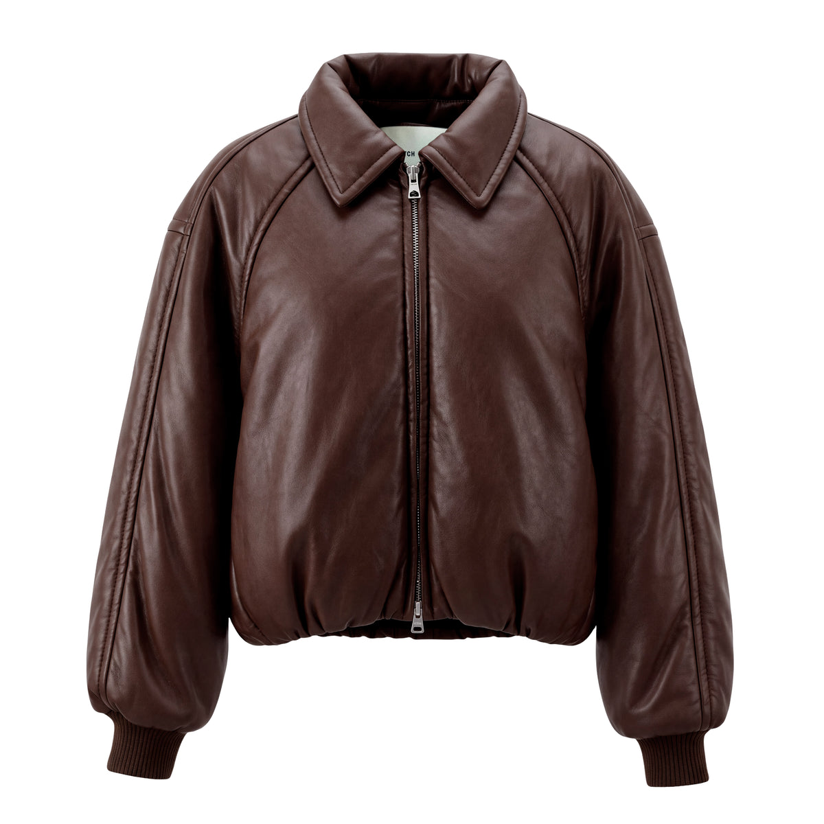AGOLDE X SHOREDITCH SKI CLUB BROWN TATE FAUX LEATHER BOMBER JACKET - SIZE S