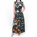 AGUA BANDITA FOREST GREEN AND ORANGE FLORAL CUT OUT MAXI DRESS - SIZE L