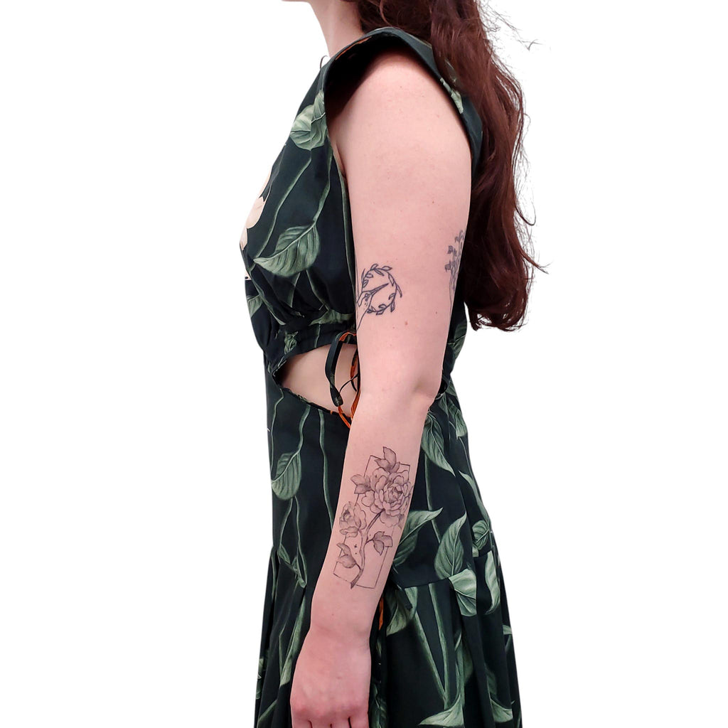 AGUA BANDITA FOREST GREEN AND ORANGE FLORAL CUT OUT MAXI DRESS - SIZE L