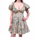 AGUA BANDITA LIGHT BLUE AND ORANGE FLORAL SHORT SLEEVE DRESS - SIZE S
