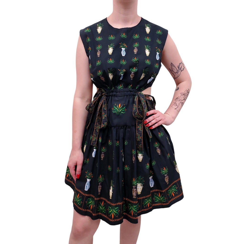 AGUA BANDITA VASE PRINT CUT OUT DRESS WITH TIES - SIZE L