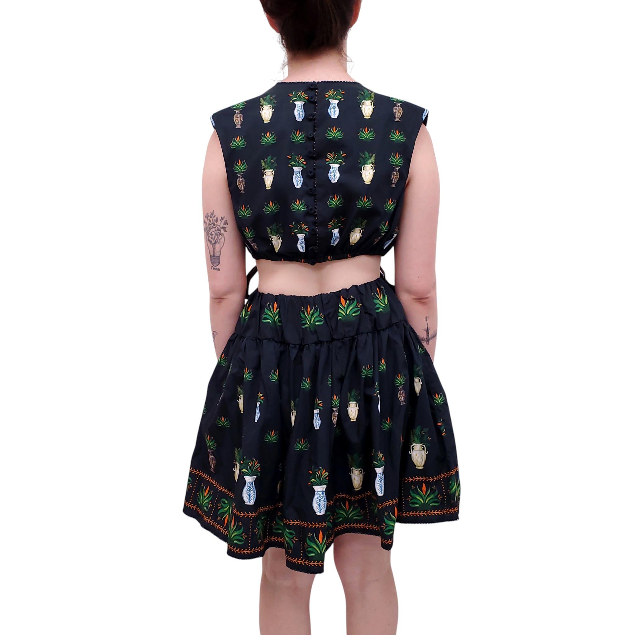 AGUA BANDITA VASE PRINT CUT OUT DRESS WITH TIES - SIZE L