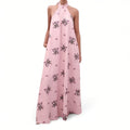 AGUA BENDITA WISTERIA EMBROIDERED LINEN HALTERNECK MAXI DRESS - SIZE S
