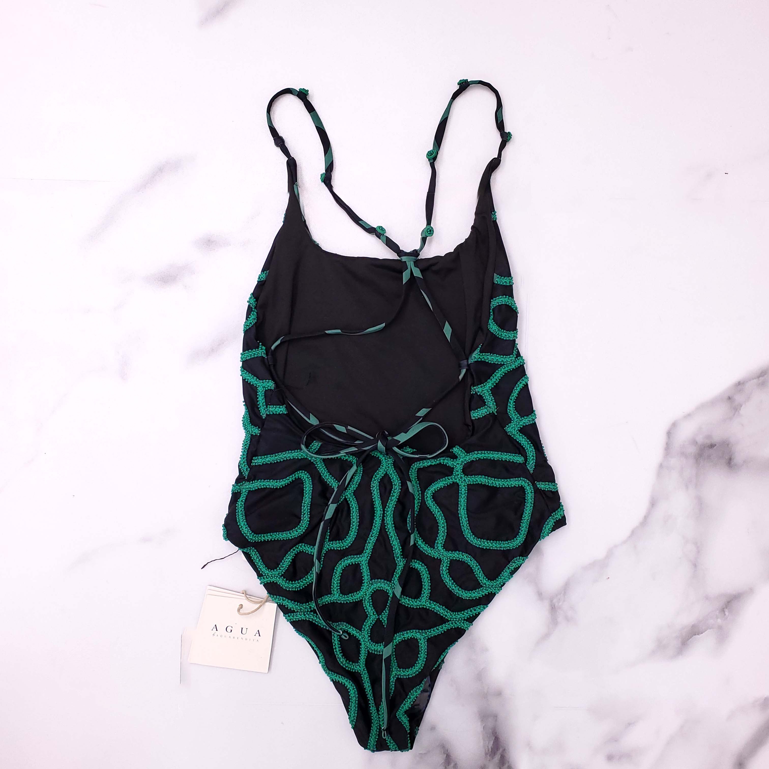 AGUA BY AGUA BENDITA BLACK AND GREEN BEADED SWIMSUIT - SIZE XS