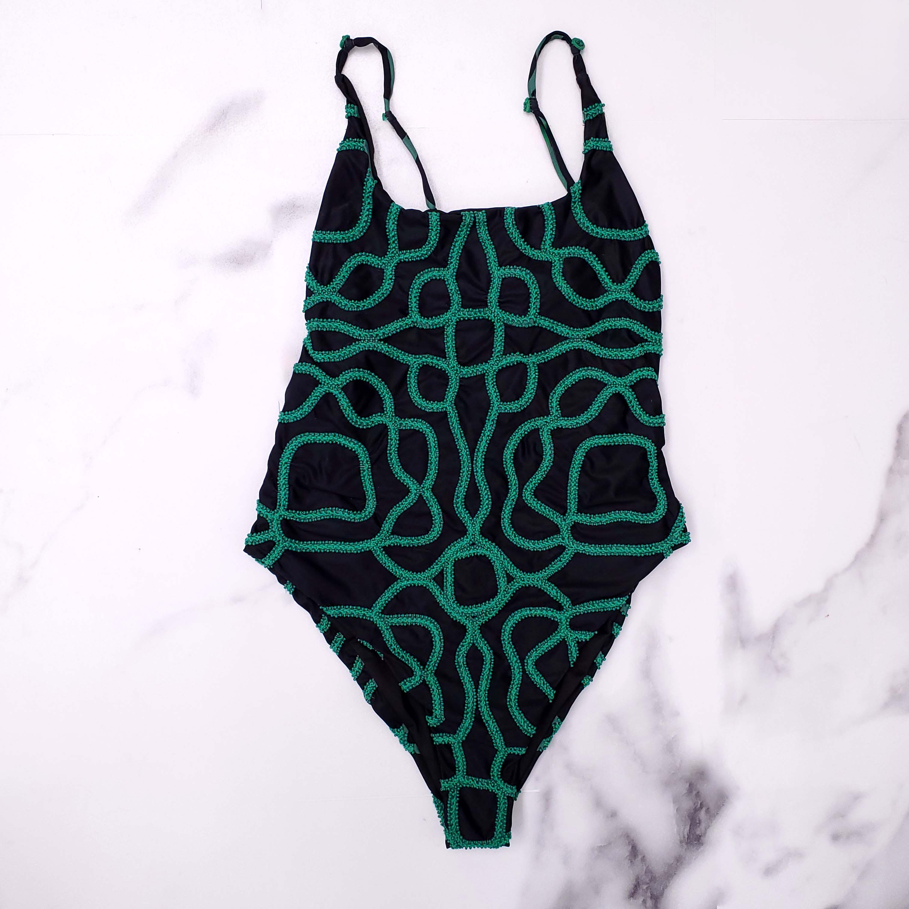 AGUA BY AGUA BENDITA BLACK AND GREEN BEADED SWIMSUIT - SIZE XS