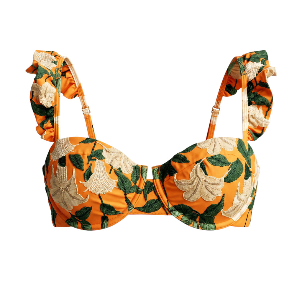 AGUA BY AGUA FLORAL EMBROIDERED BIKINI TOP - SIZE XL