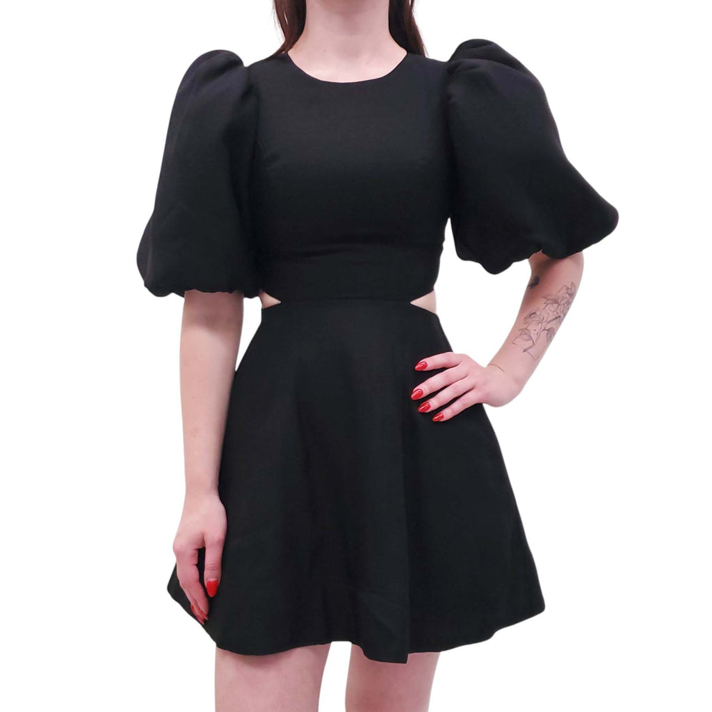 AJE BLACK 'BOUQUET' PUFF-SLEEVE MINI DRESS - SIZE US 2
