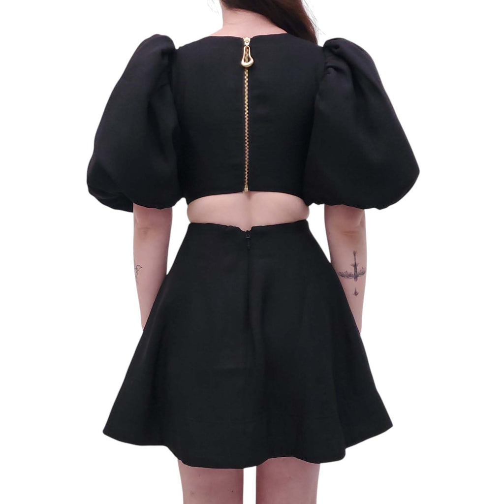 AJE BLACK 'BOUQUET' PUFF-SLEEVE MINI DRESS - SIZE US 2