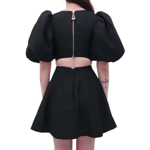 AJE BLACK 'BOUQUET' PUFF-SLEEVE MINI DRESS - SIZE US 2
