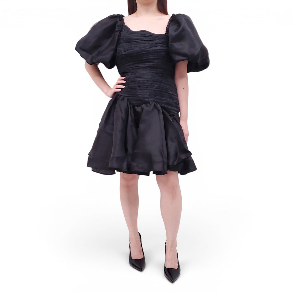 AJE BLACK 'JOAN' PUFF-SLEEVE MINI DRESS - SIZE US 8