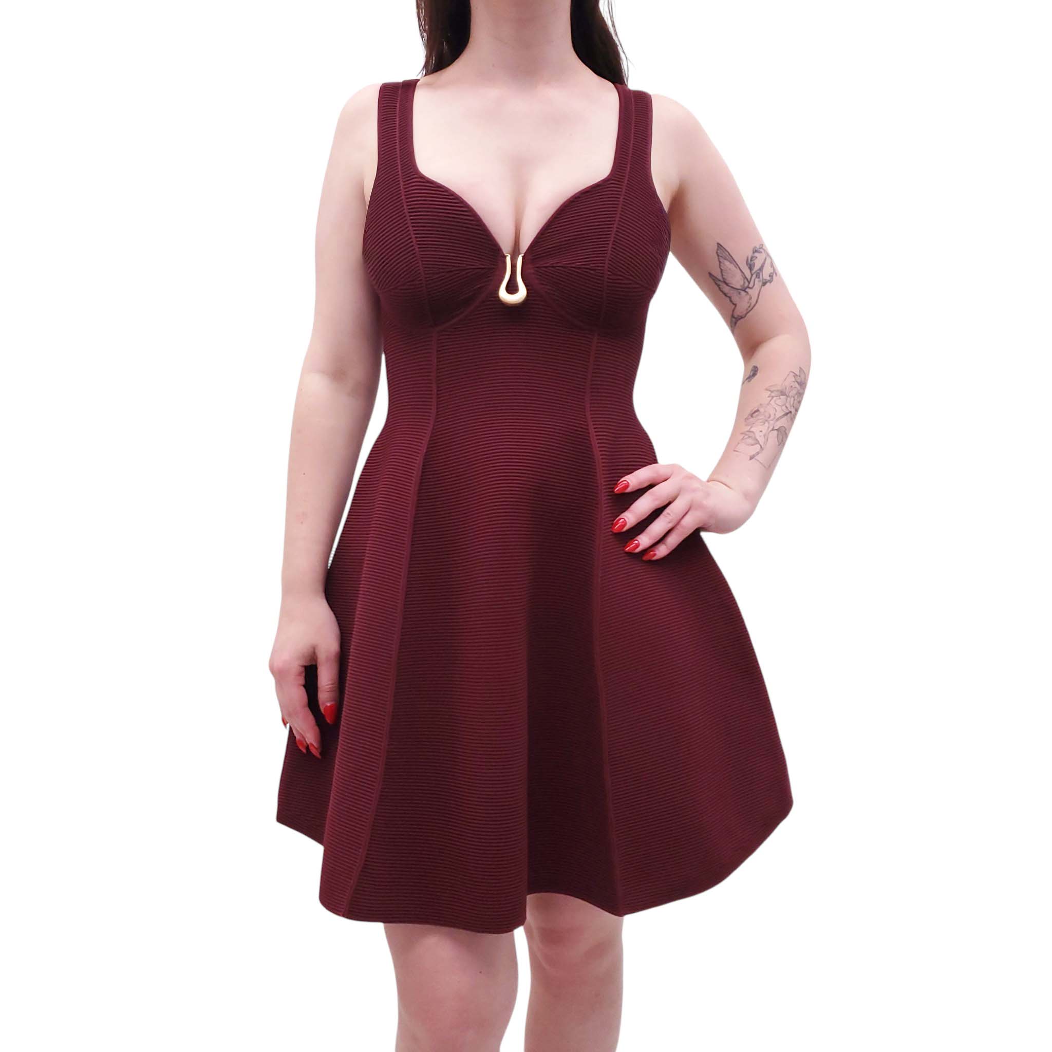 AJE BURGUNDY 'CAST' KNIT MINI DRESS - SIZE XS