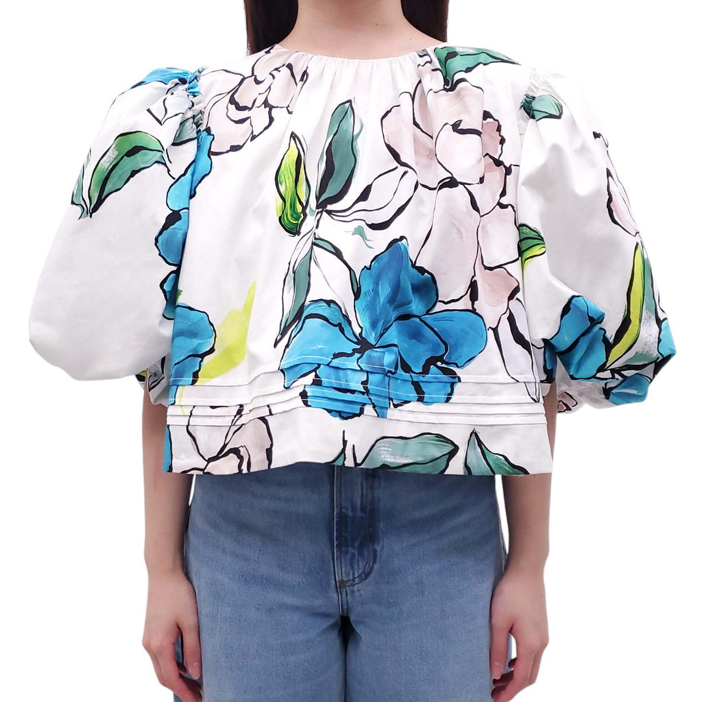 AJE FLORAL PATTERNED 'NEY PIN' PUFF-SLEEVE TOP - SIZE US 12