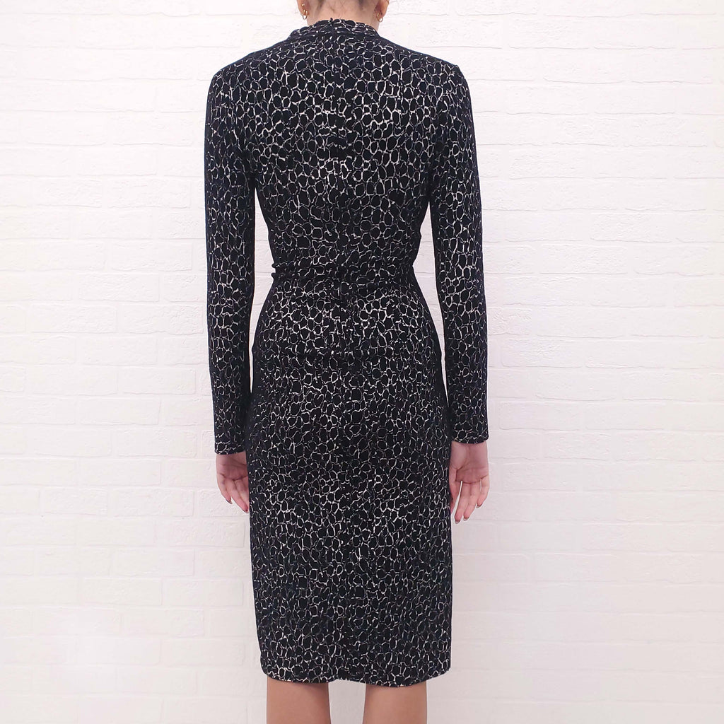 ALAÏA BLACK AND CREAM PATTERNED MIDI DRESS - SIZE 36